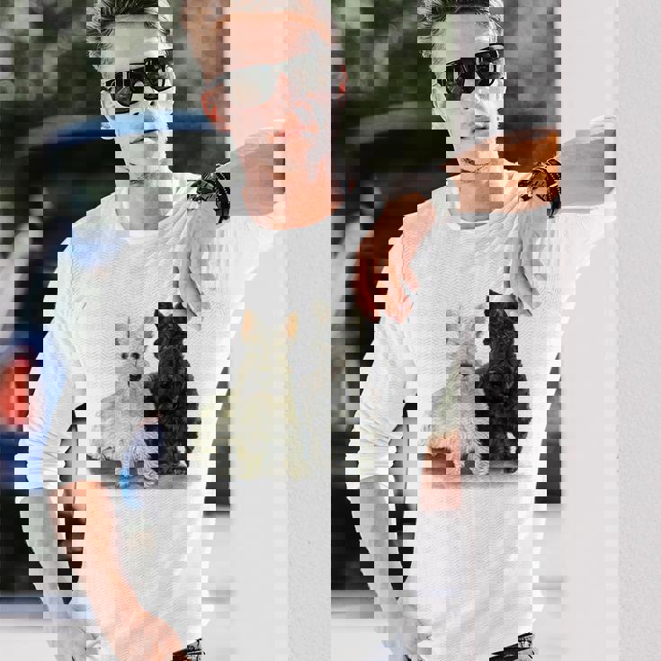 スコティッシュテリア犬の所有者ペット所有者アートデザイン 長袖Tシャツ 彼への贈り物