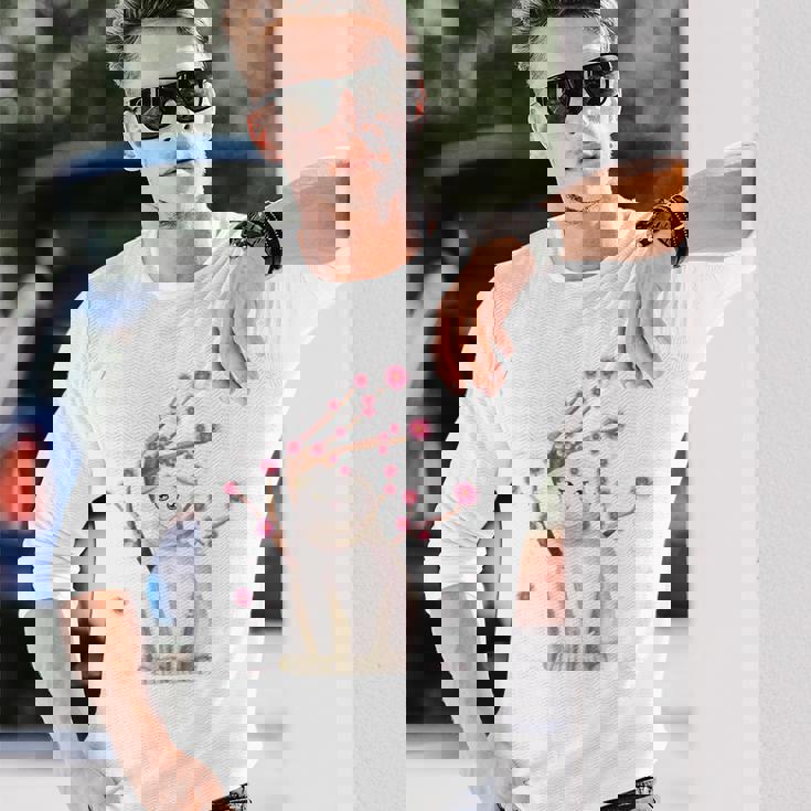 スコティッシュフォールド ネコ 桜の花 長袖tシャツ 長袖Tシャツ 彼への贈り物