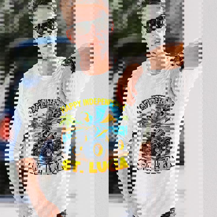セントルシア 独立 モンスタートラックフラッグ キッズ ガールズ ティーン 長袖Tシャツ 彼への贈り物