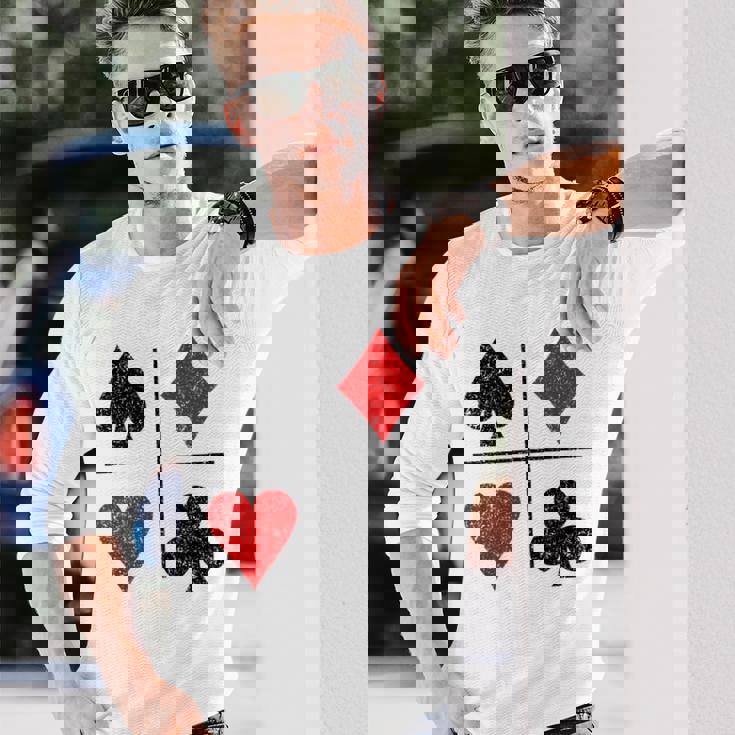 ダイヤモンド スペード ハーツ クラブ トランプスーツ ポーカー 長袖Tシャツ 彼への贈り物