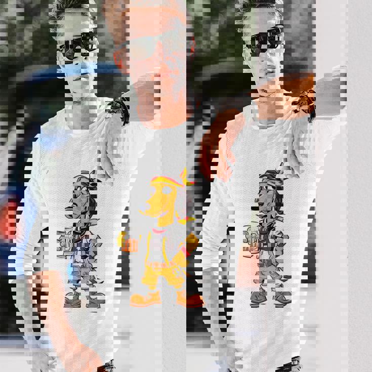 ダックスフント ドイツ服 オクトーバーフェスト レーダーホーゼン メンズ 乾杯 長袖Tシャツ 彼への贈り物