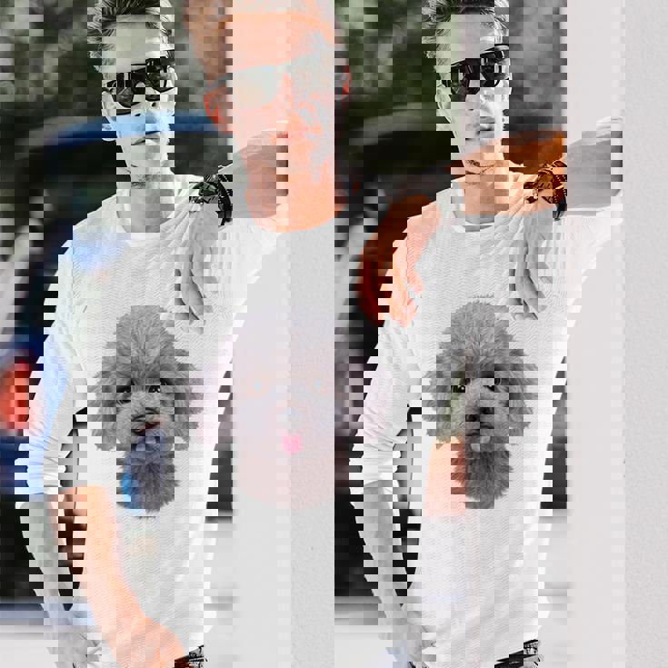 ホワイト トイプードル 犬 いぬ 顔 長袖Tシャツ 彼への贈り物