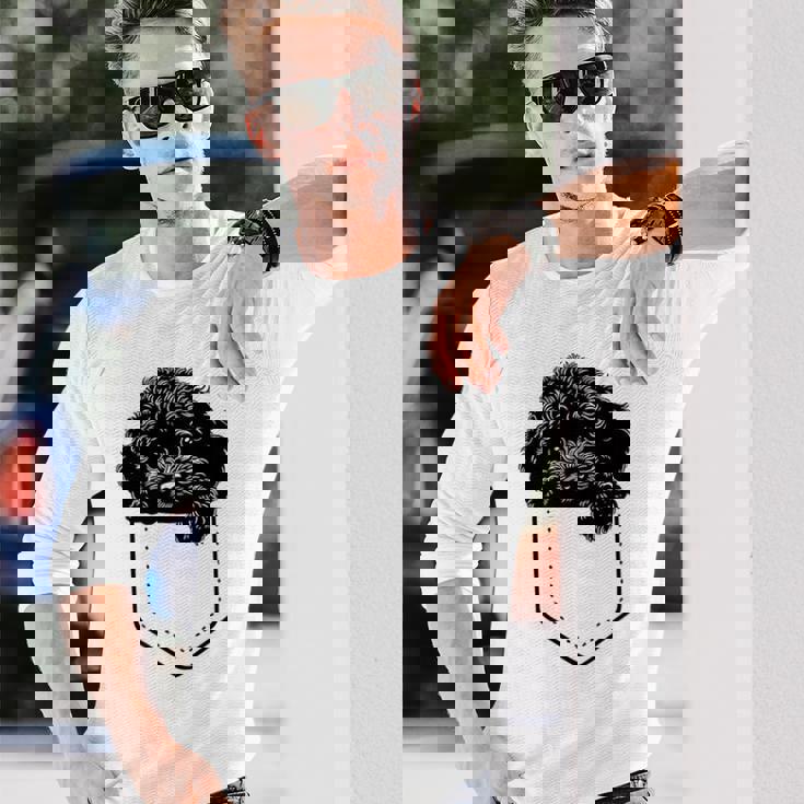 トイプードルのポケット 長袖Tシャツ 彼への贈り物