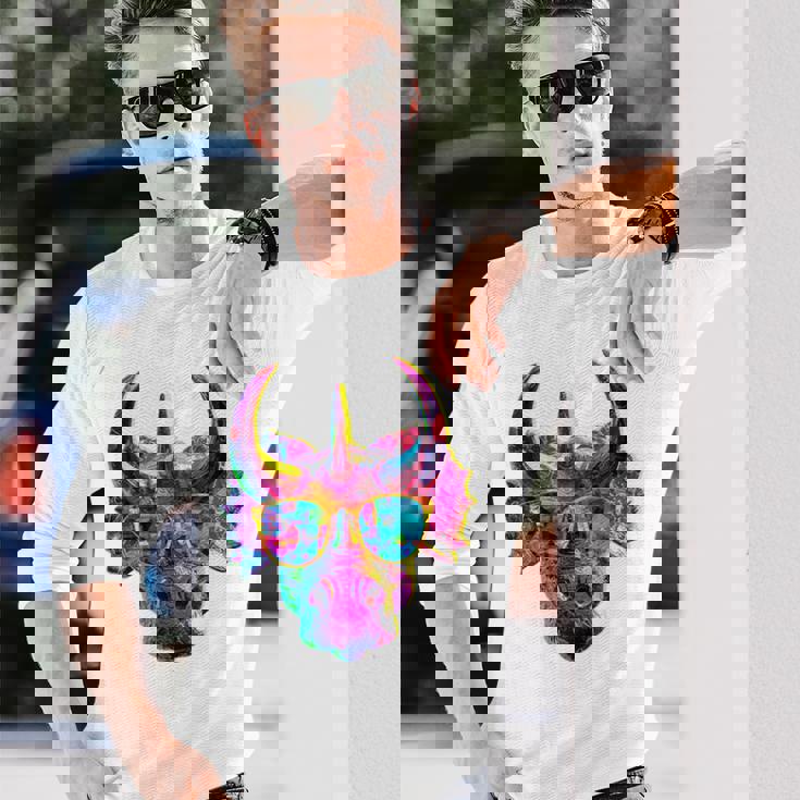 トリケラトプス 恐竜 グラフィック サングラス アートワーク トリケラトプス 長袖Tシャツ 彼への贈り物