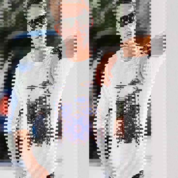 ドラム ドラマー ドラミング ドラム 長袖tシャツ 長袖Tシャツ 彼への贈り物