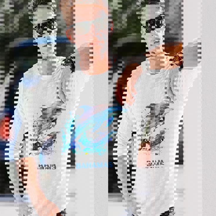 ドルフィン バケーション ヴィンテージ バハマ ビーチ デスティネーション 長袖Tシャツ 彼への贈り物