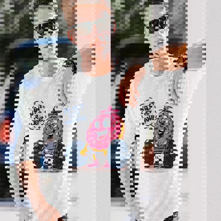 ドーナツストップワーキング ドーナツ ジム ワークアウト ウェイトリフティング 面白い 長袖Tシャツ 彼への贈り物