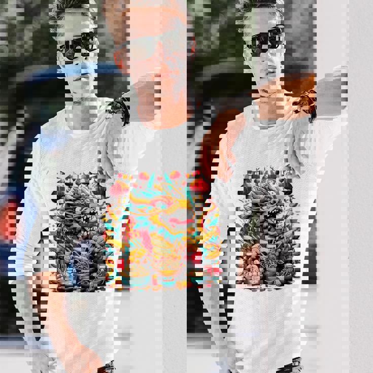 ニューイヤードラゴン ジョイフルドラゴン 旧正月のお祭り 長袖Tシャツ 彼への贈り物