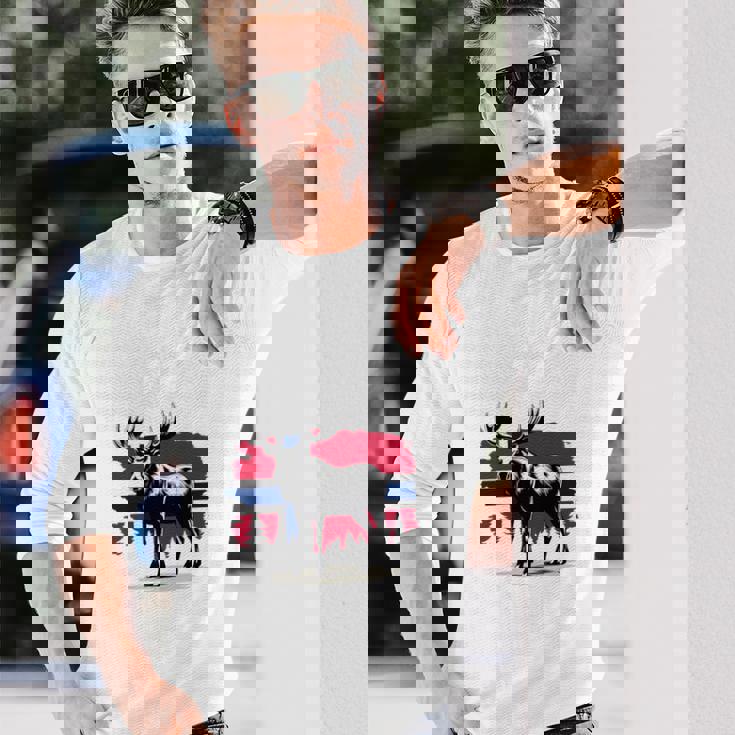 ノルウェー デザイン ヘラジカ ノルウェー国旗 自然 服装 北欧 長袖tシャツ 長袖Tシャツ 彼への贈り物