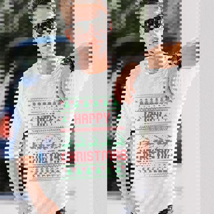 ハッピークリスマス、アグリークリスマス 長袖Tシャツ 彼への贈り物