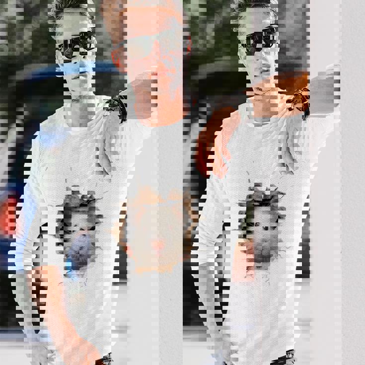 ハムスター アニマルプリント グラフィック ポートレート 顔 ハムスター 長袖Tシャツ 彼への贈り物