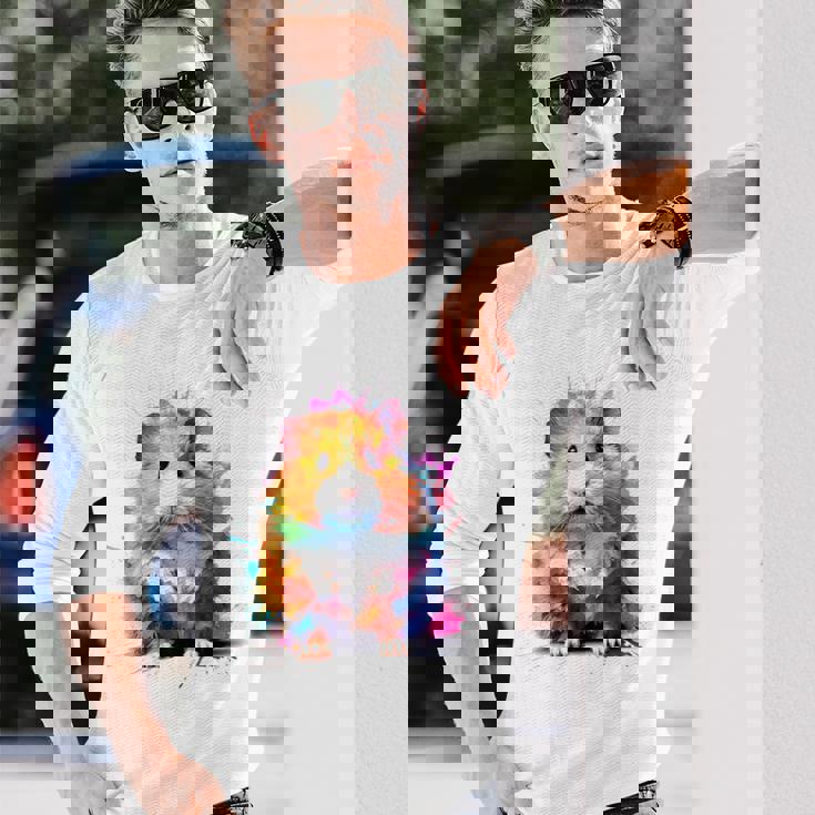 ハムスター 動物 カラフル モチーフ 抽象 アート 絵画 ハムスター 長袖Tシャツ 彼への贈り物