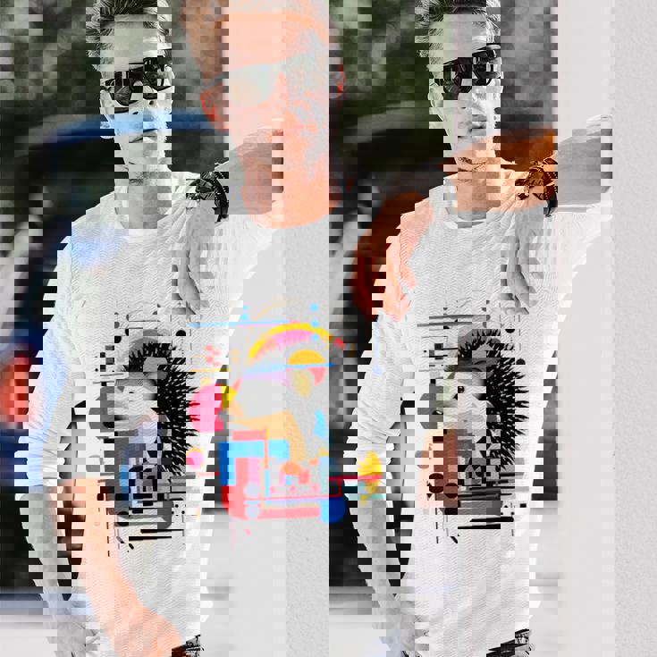 ハリネズミ アート 幾何学 動物 抽象 グラフィック ハリネズミ 長袖Tシャツ 彼への贈り物