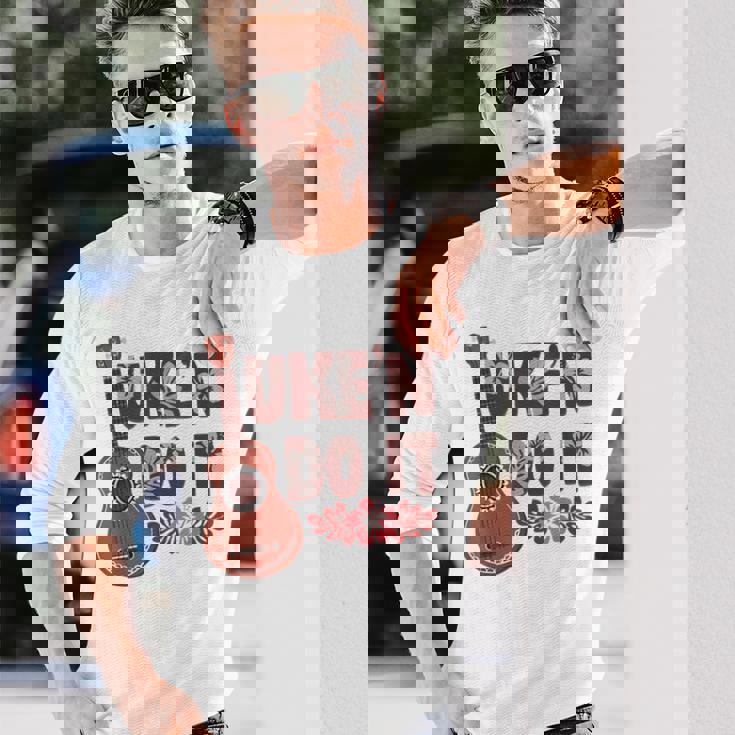 ハワイアンウクレレ ウケアンドドゥイットフラワー 長袖Tシャツ 彼への贈り物