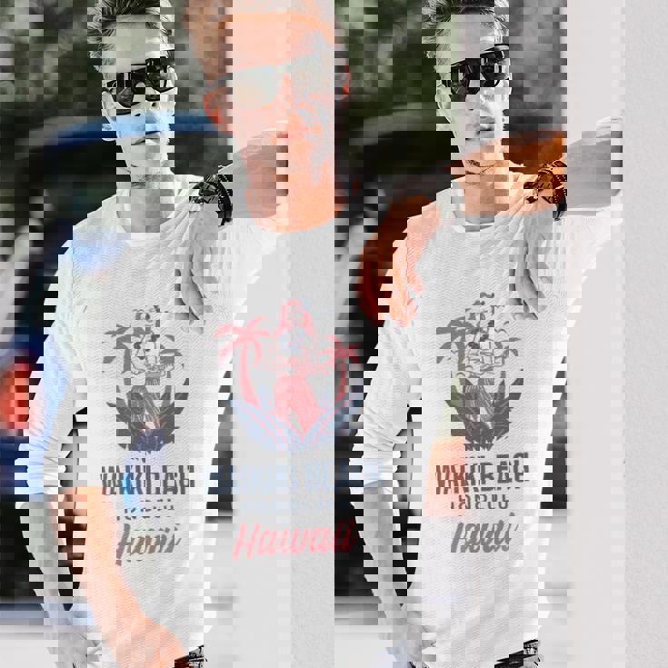 ハワイホノルルのワイキキビーチ 長袖Tシャツ 彼への贈り物