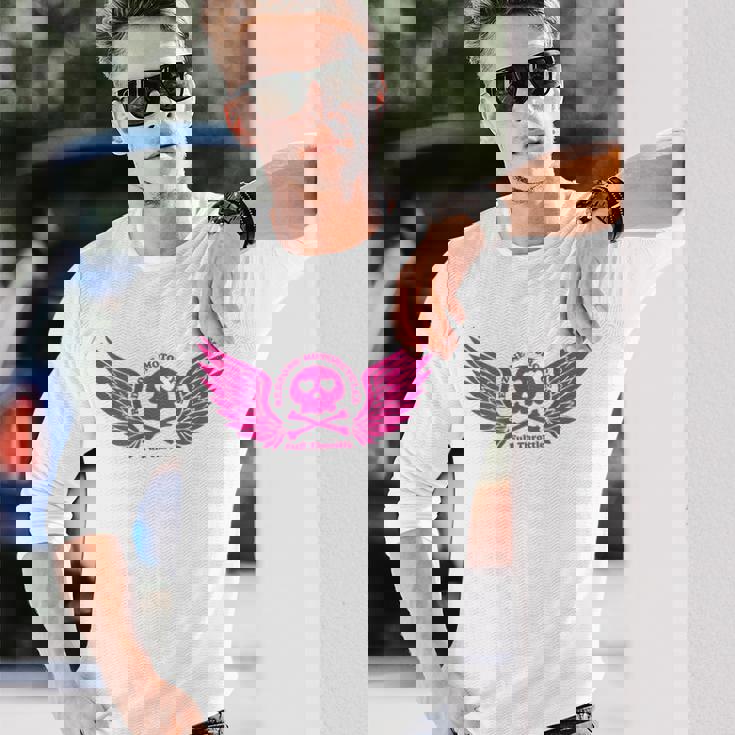 バイク おもしろ ドクロ 可愛い ハート オートバイ 羽ばたく翼 バックプリント 天使 長袖Tシャツ 彼への贈り物