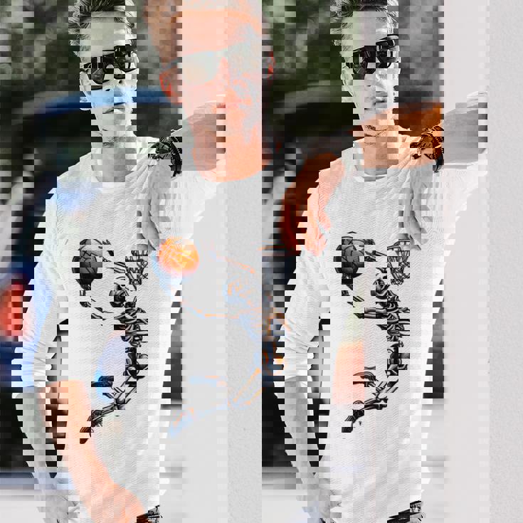 バスケットボール スケルトン ハロウィン 男性 男の子 バスケットボール ハロウィン 長袖Tシャツ 彼への贈り物