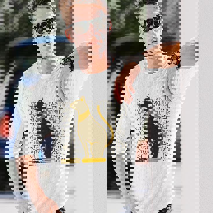 バステット 古代エジプトの猫 神 ヒエログリフ グラフィックアート愛好家 長袖Tシャツ 彼への贈り物