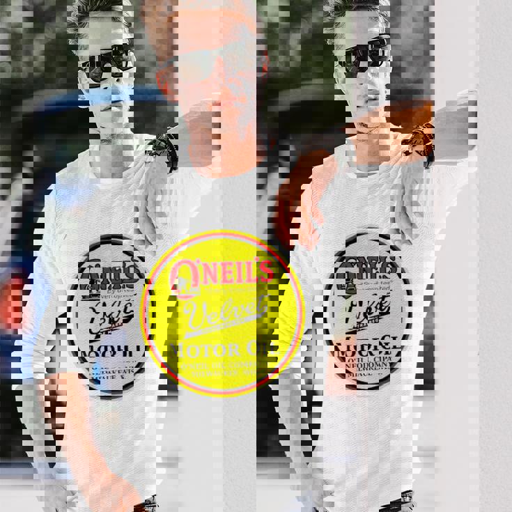 バックプリントのみ レトロ ヴィンテージ ガソリンスタンド オニールのモーターオイル 長袖Tシャツ 彼への贈り物