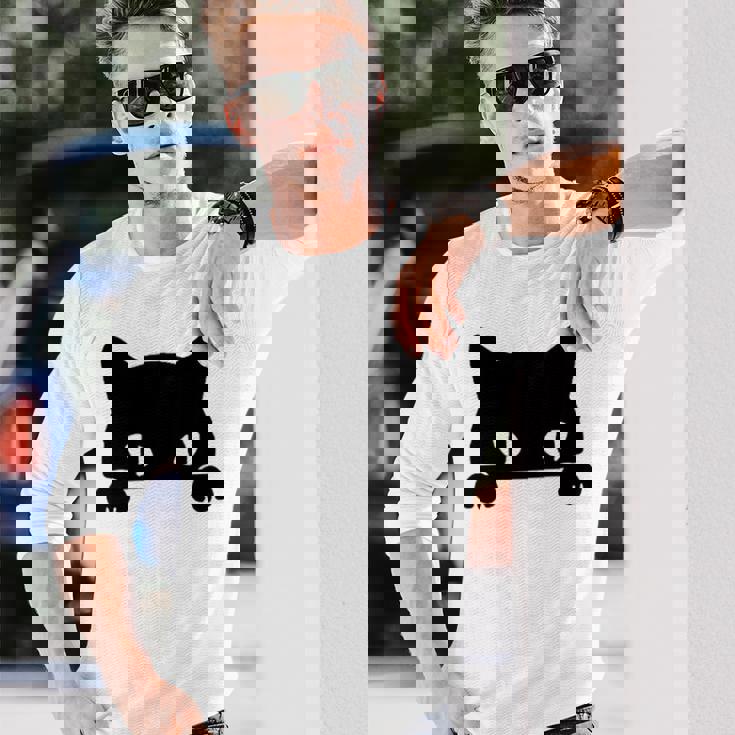 バッグの中に隠れているかわいい黒猫 猫好き 猫飼い 猫 ネコ ねこくろねこ好き 面白い サプライズ ギフト 長袖Tシャツ 彼への贈り物