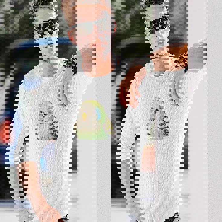 バッグの中のかわいいセキセイインコ、面白いセキセイインコ 長袖tシャツ 長袖Tシャツ 彼への贈り物