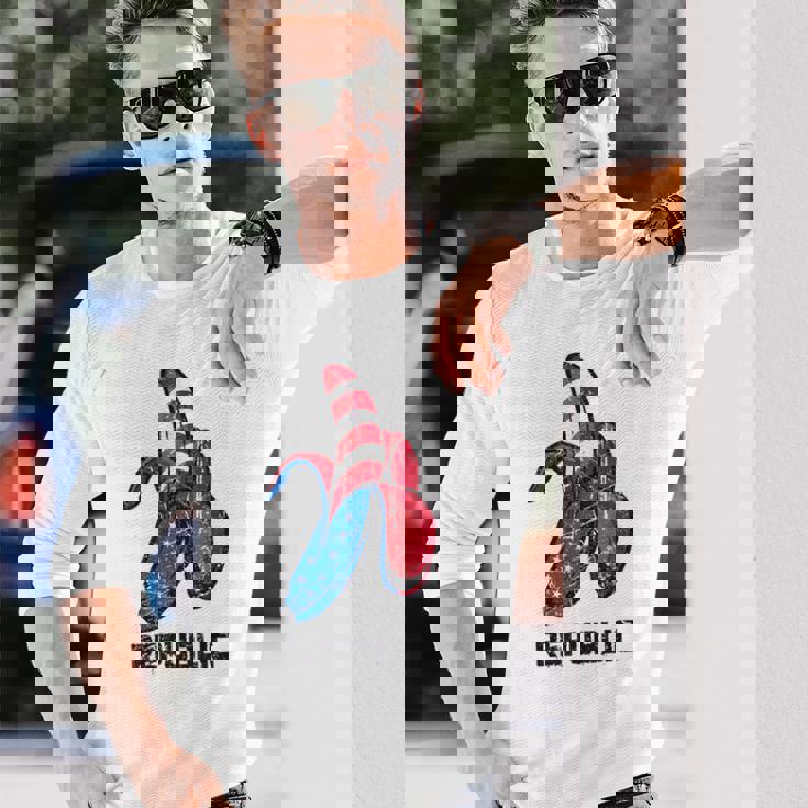 バナナ アメリカ国旗 パトリオット アメリカ パーティー ファニー フルーツ リパブリック 長袖Tシャツ 彼への贈り物