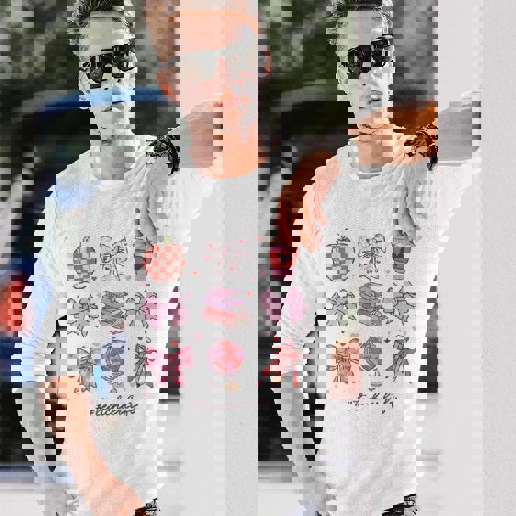 バレンタイン 教師 かわいい弓 アップル 地球儀 鉛筆 本 アート 長袖Tシャツ 彼への贈り物