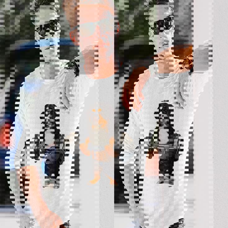 バーニーズマウンテンドッグ ウェイトリフティング フィットネスジム 長袖Tシャツ 彼への贈り物