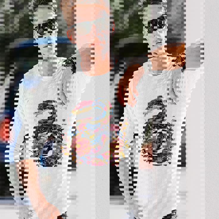 パイソン 蛇 フローラルボール パイソン タトゥーフラワー 蛇好き 長袖Tシャツ 彼への贈り物