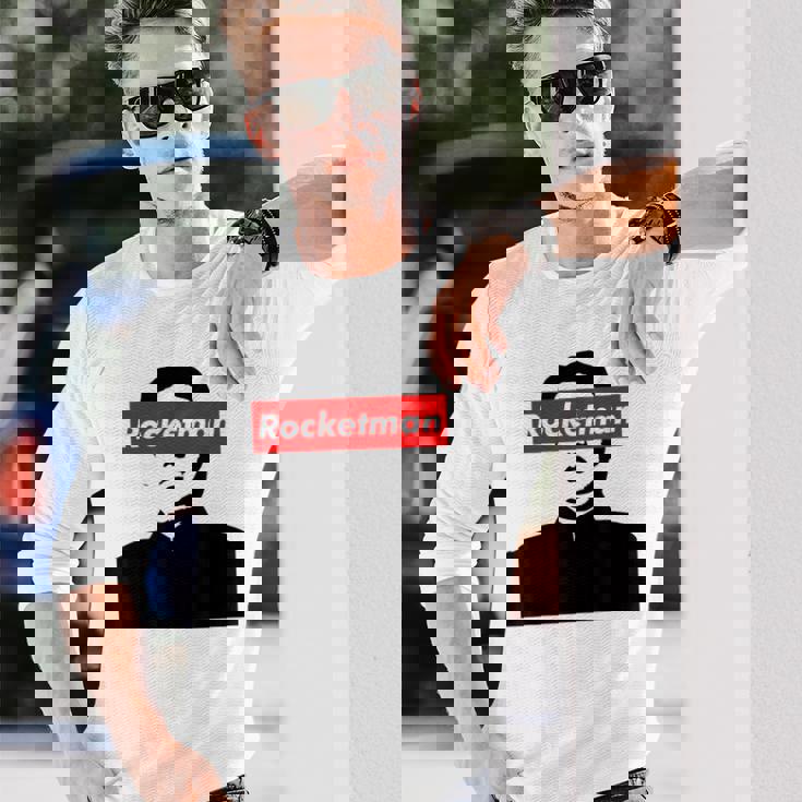 パロディ Kim Jung Un Rocketman ボックスロゴtシャツ 長袖Tシャツ 彼への贈り物