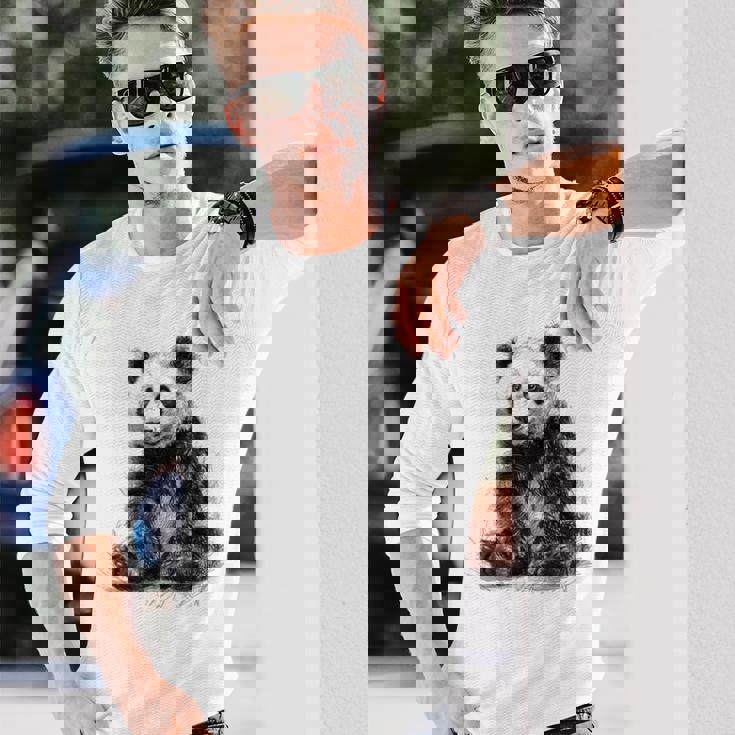 パンダ アニマルプリント グラフィック デッサン アート 絵画 パンダ 長袖Tシャツ 彼への贈り物