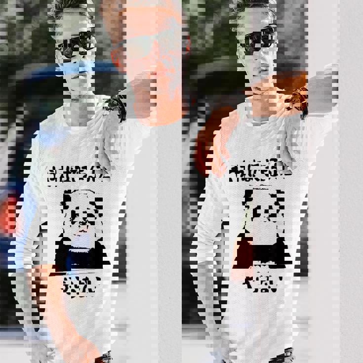 パンダ「やればできるけどやらない」文字入り おもしろ 筆文字 面白い 服 面白い 長袖Tシャツ 彼への贈り物