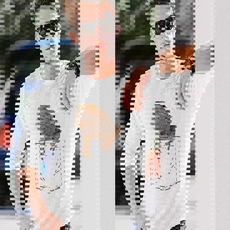 ヒゲのあるドラゴンリザード 爬虫類フェイクポケット 長袖Tシャツ 彼への贈り物