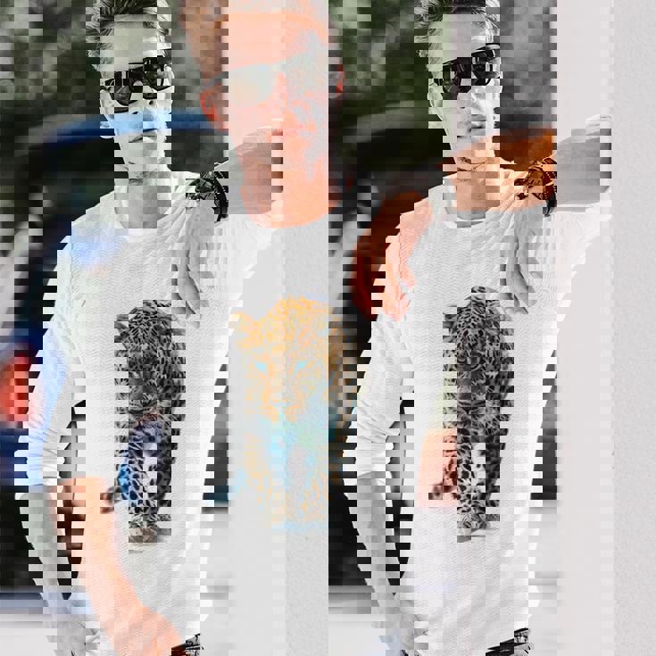 ヒョウ アニマルプリント モチーフ 描画 ポートレート ヒョウ 長袖Tシャツ 彼への贈り物