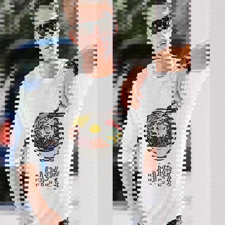 ビビンバボウル 韓国料理 ハングルキャラクター ハングル 長袖Tシャツ 彼への贈り物