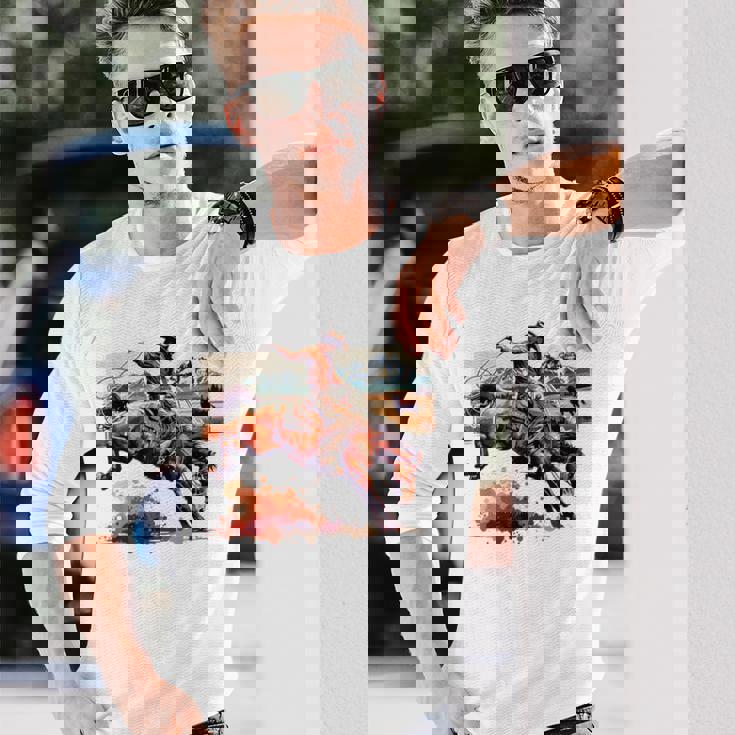 ビンテージ カウボーイ ロデオ ブロンコ ウエスタン 乗馬 カントリー メンズ 長袖Tシャツ 彼への贈り物