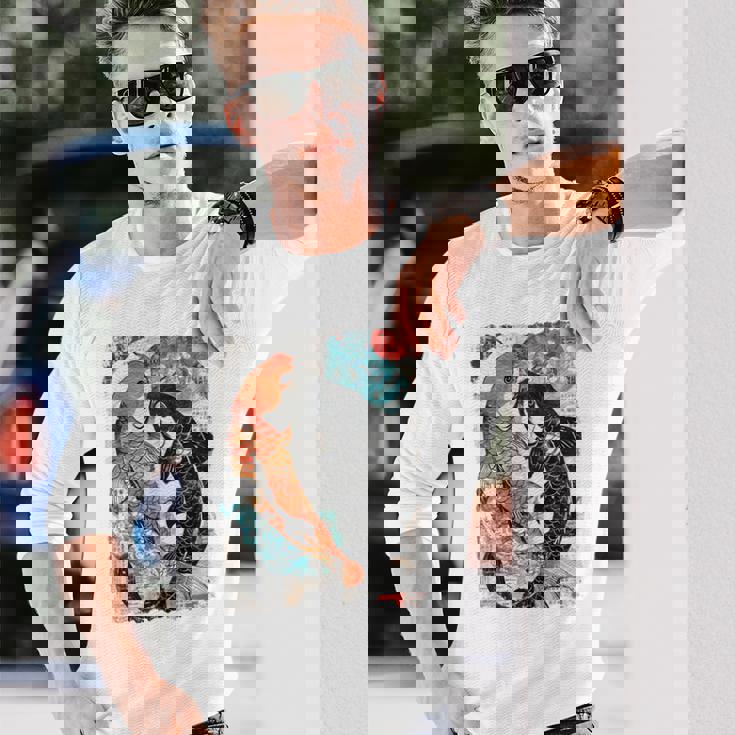 ビンテージ グラフィティ 錦鯉 魚 鯉 長袖tシャツ 長袖Tシャツ 彼への贈り物