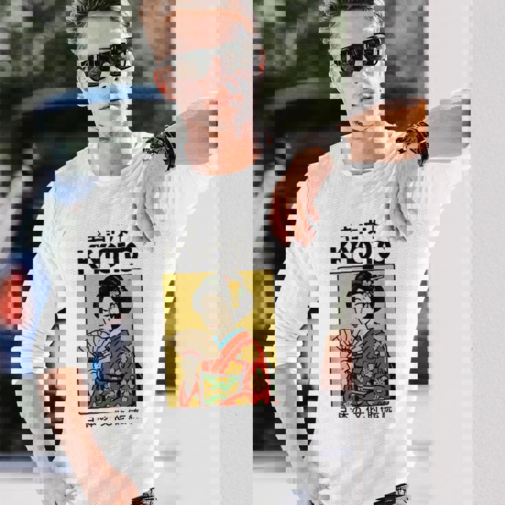 ビンテージ芸者アート京都アジア かっこいい日本ポスター 長袖Tシャツ 彼への贈り物