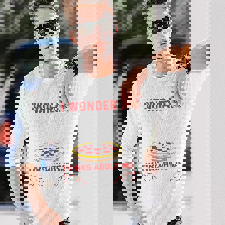 バックプリント ピザも私のことを考えているのかな 長袖Tシャツ 彼への贈り物