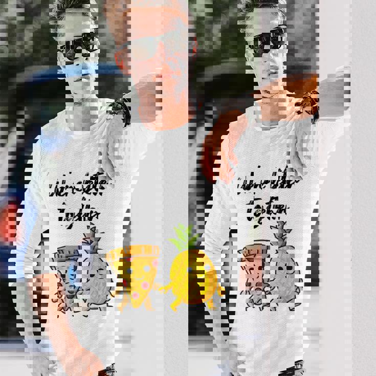 ピザハワイパイナップルピザイートピザ＆パイナップル 長袖Tシャツ 彼への贈り物