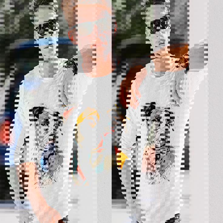 ピットブル 抽象 ペット お絵かき イラスト 動物 ピットブル 長袖Tシャツ 彼への贈り物