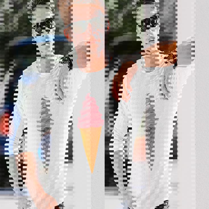 ピンク ソフトサーブ ストロベリー アイスクリーム コーン 長袖Tシャツ 彼への贈り物