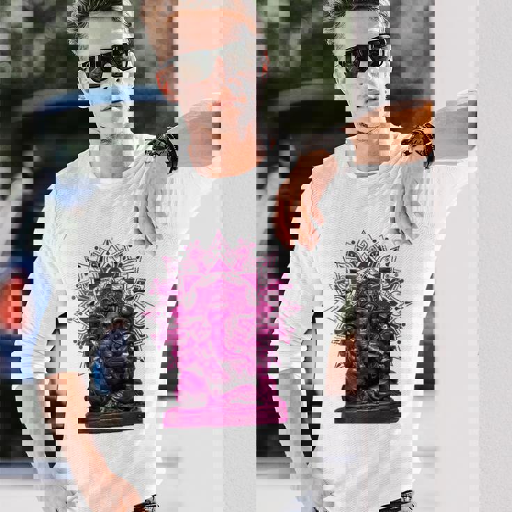 ピンク 象 ヒンドゥー教 ガネーシャ オーナメント 長袖Tシャツ 彼への贈り物