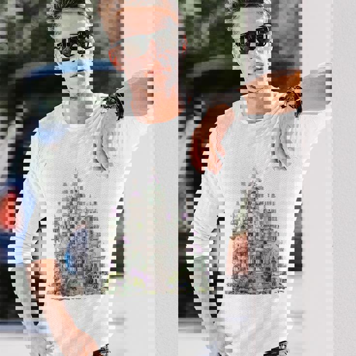 ファンタジーゴシックヴィクトリア朝の城 長袖tシャツ 長袖Tシャツ 彼への贈り物