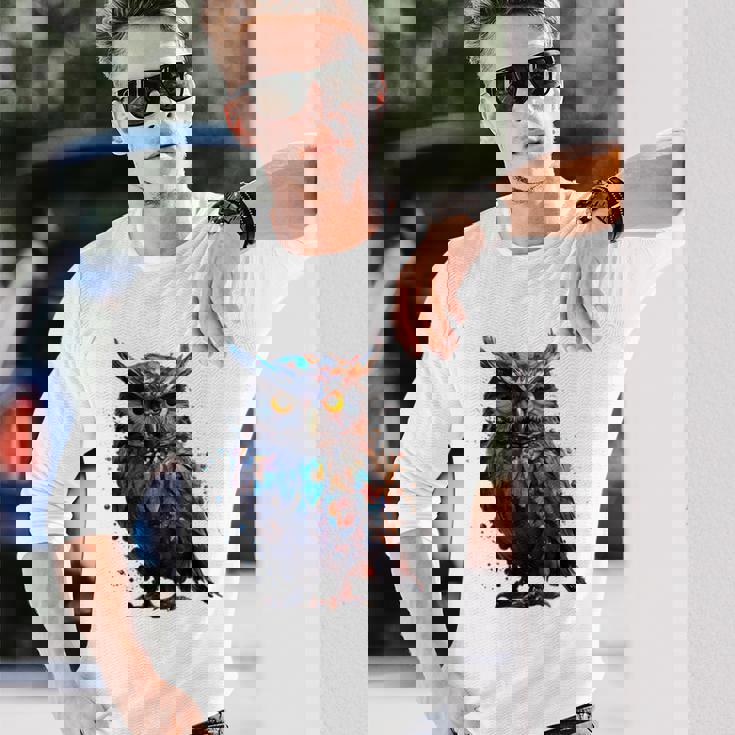 フクロウ アートワーク 動物 フクロウ 長袖Tシャツ 彼への贈り物