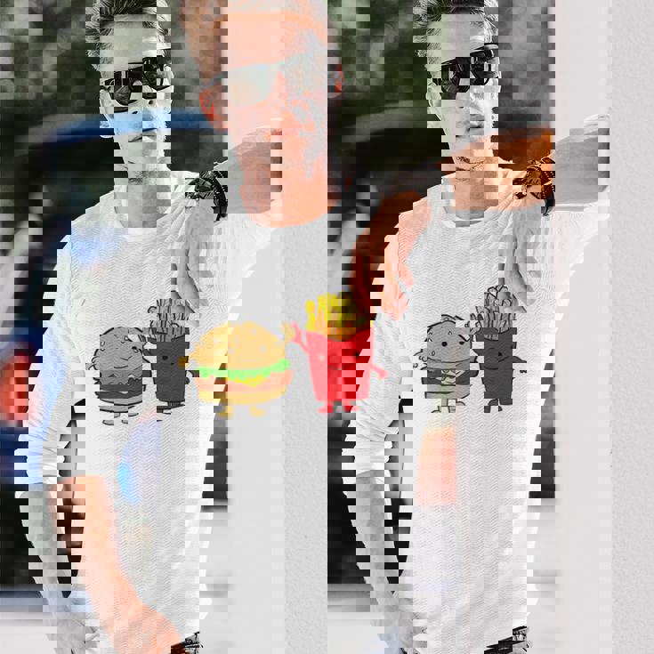 フライドポテト ハンバーガー チーズバーガー 友達 ファストフード フライドポテト 長袖Tシャツ 彼への贈り物