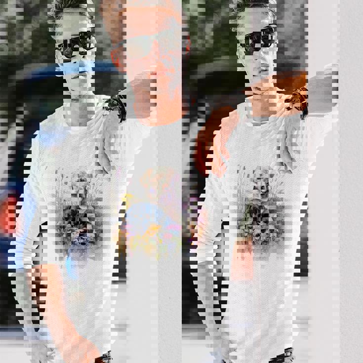 フローラルワイルドフラワー 犬 ラブラドールレトリバー 長袖Tシャツ 彼への贈り物