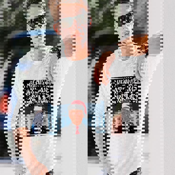 ホワイトハウスのクリスマス・トランプ・ファニー・ホリデーを夢見ている 長袖tシャツ 長袖Tシャツ 彼への贈り物