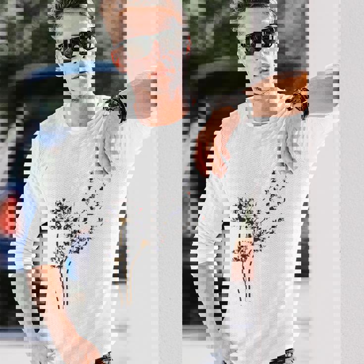 ボストンテリア フラワー フライ タンポポ 面白い 犬好き 犬 お父さん 長袖Tシャツ 彼への贈り物