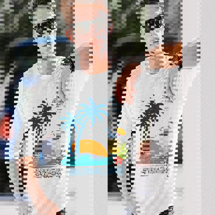 ボラカイ島 ヤシの木 日没 花 フィリピン ビーチ カクテル パラワン島 東南アジア 海鳥 島 贈り物 海 お土産 セブ 長袖Tシャツ 彼への贈り物